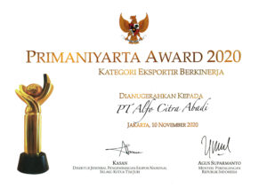 PT. Alfo Citra Abadi’s Primaniyarta 2020 Certificate for Outstanding Aluminium Extrusion Exports