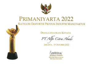 Best Aluminium Extrusion Factory Award Certificate – PT. Alfo Citra Abadi, Leading Manufacturer & Exporter
